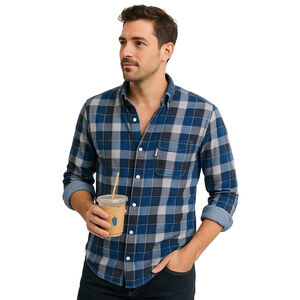 Levi’s Men’s Slim Fit Button Down Shirt Blue Gray Plaid, 100% Cotton, Size Large